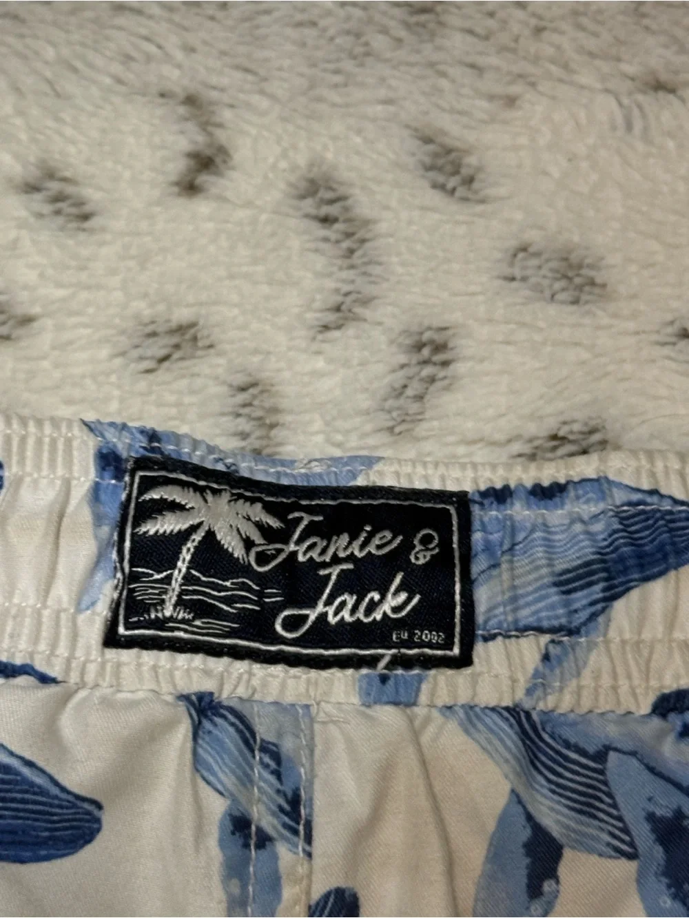 Janie and Jack white swim trunks boys 4T tropical whales beach summer vacation